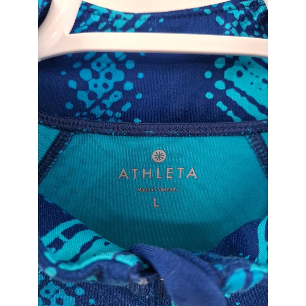 Athleta Blue Print 1/2 Zip Pullover‎ Sweatshirt Womens Large Digital Geometric - Picture 2 of 8